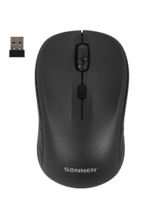 Мышь беспроводная SONNEN V-111, USB, 800/1200/1600 dpi, 4 кнопки, оптическая, черная, 513518
