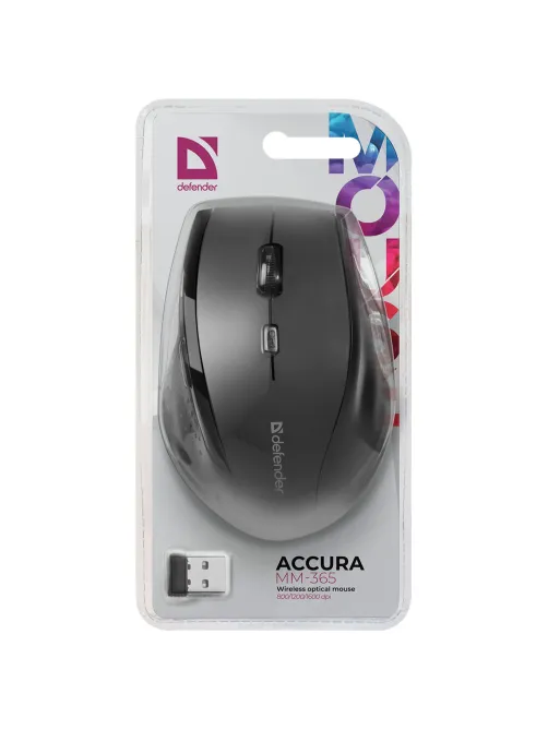 Мышь беспроводная DEFENDER Accura MM-365, 5 кнопок + 1 колесо-кнопка, оптическая, черная, 52365