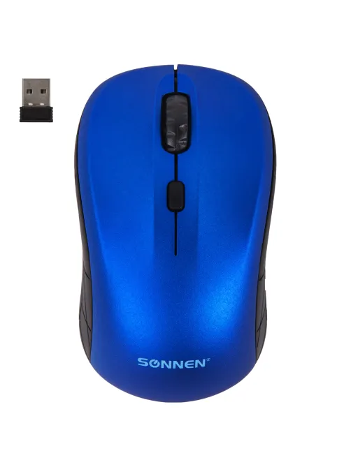 Мышь беспроводная SONNEN V-111, USB, 800/1200/1600 dpi, 4 кнопки, оптическая, синяя, 513519