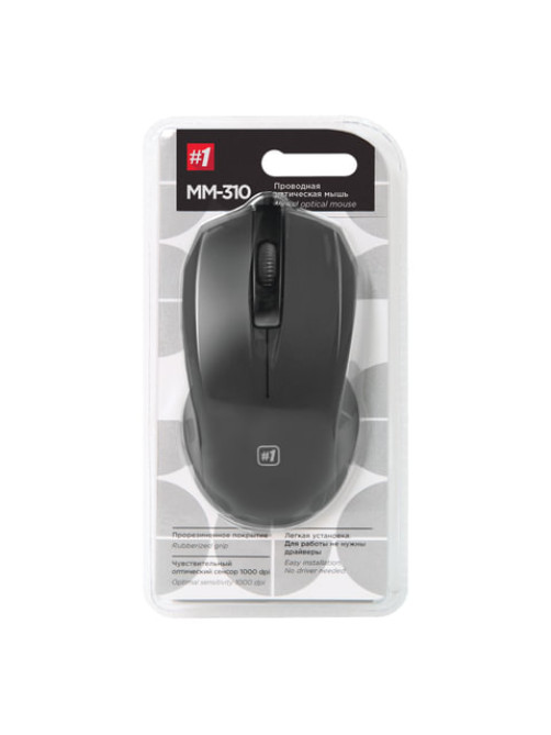 Мышь проводная DEFENDER #1 MM-310, USB, 2 кнопки + 1 колесо-кнопка, оптическая, черная, 52310