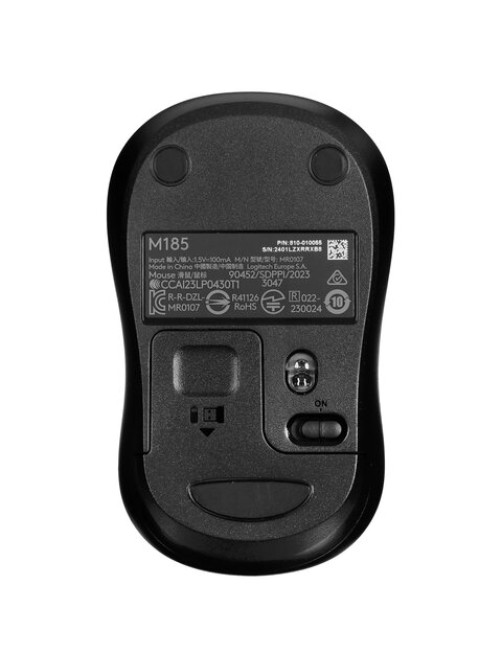 Мышь беспроводная LOGITECH M185, 2 кнопки + 1 колесо-кнопка, оптическая, черно-серая