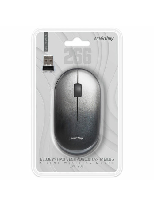 Мышь беспроводная бесшумная SMARTBUY 266AG-K, USB, 2 кнопки + 1 колесо, оптическая, черная, SBM-266AG-K