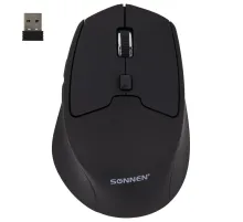 Мышь беспроводная SONNEN V33, USB, 800/1200/1600 dpi, 6 кнопок, оптическая, черная, SOFT TOUCH, 513517