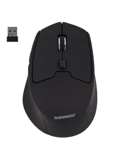 Мышь беспроводная SONNEN V33, USB, 800/1200/1600 dpi, 6 кнопок, оптическая, черная, SOFT TOUCH, 513517