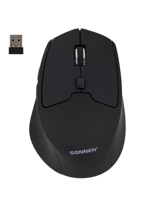 Мышь беспроводная SONNEN V33, USB, 800/1200/1600 dpi, 6 кнопок, оптическая, черная, SOFT TOUCH, 513517