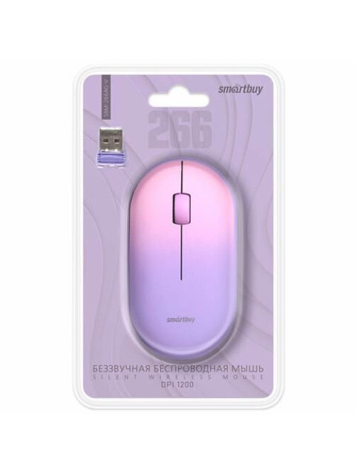 Мышь беспроводная бесшумная SMARTBUY 266AG-V, USB, 2 кнопки + 1 колесо, оптическая, фиолетовая, SBM-266AG-V