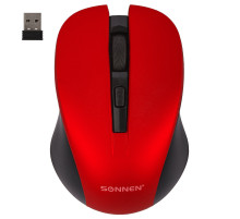 Мышь беспроводная с бесшумным кликом SONNEN V18, USB, 800/1200/1600 dpi, 4 кнопки, красная, 513516