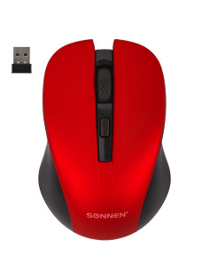 Мышь беспроводная с бесшумным кликом SONNEN V18, USB, 800/1200/1600 dpi, 4 кнопки, красная, 513516