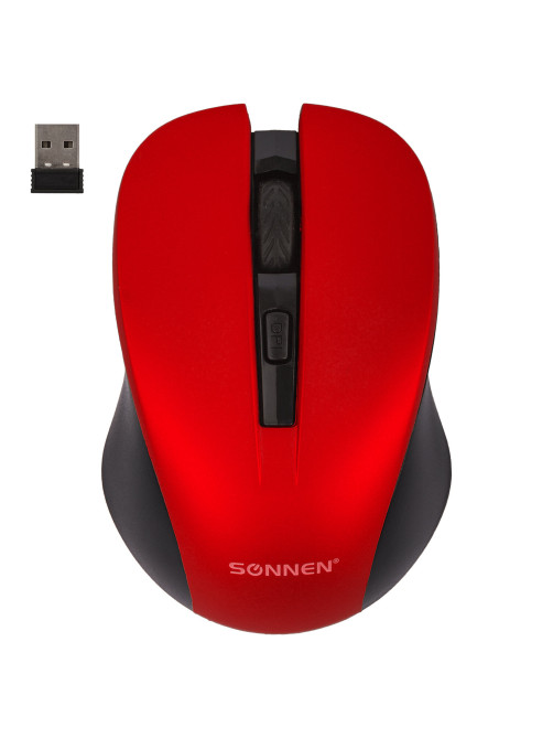 Мышь беспроводная с бесшумным кликом SONNEN V18, USB, 800/1200/1600 dpi, 4 кнопки, красная, 513516