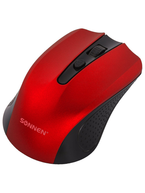 Мышь беспроводная SONNEN V99, USB, 1000/1200/1600 dpi, 4 кнопки, оптическая, красная, 513529