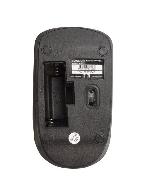 Мышь беспроводная SONNEN M-3032, USB, 1200 dpi, 2 кнопки + 1 колесо-кнопка, оптическая, черная, 512640