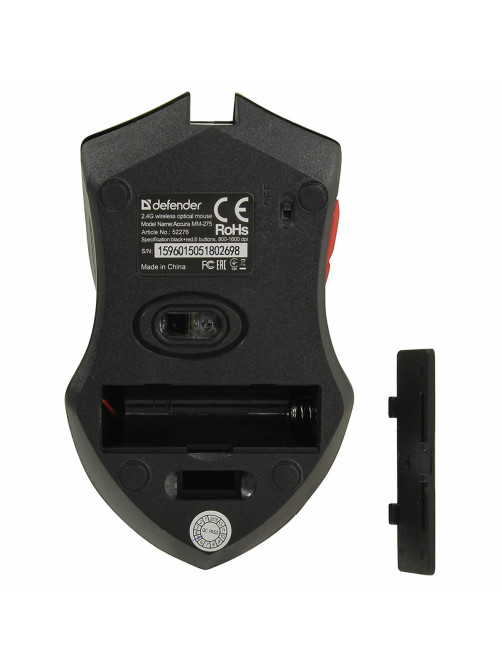 Мышь беспроводная DEFENDER Accura MM-275, USB, 5 кнопок + 1 колесо-кнопка, оптическая, черная, 52276