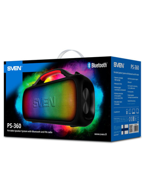 Колонка портативная SVEN PS-360, 24 Вт, TWS, Bluetooth, FM, USB, черный, SV-021740