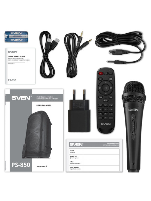 Колонка портативная SVEN PS-850, 100 Вт, TWS, Bluetooth, FM, USB, microSD, LED-дисплей, черная, SV-022679
