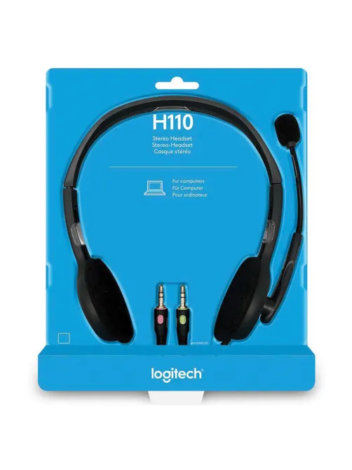 Наушники с микрофоном (гарнитура) LOGITECH H110, проводная, компьютерная, 1,83 м, стерео, 2 x mini jack 3,5 мм, черная