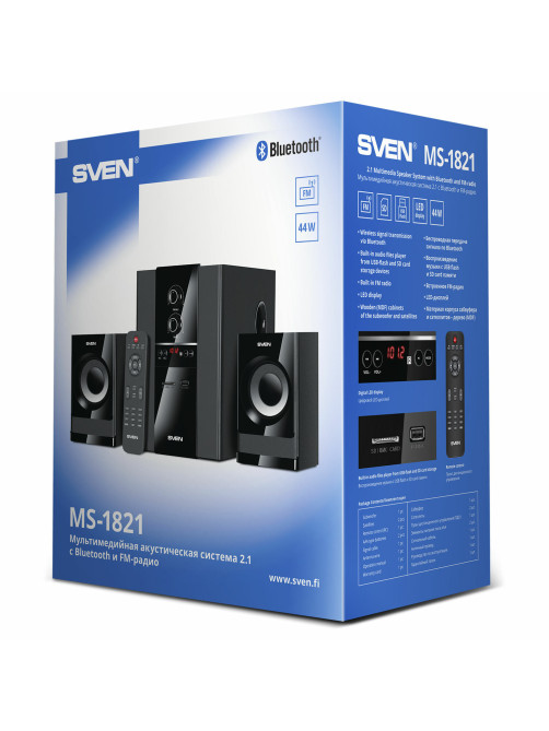 Колонки компьютерные SVEN MS-1821, 2.1, 44 Вт, Bluetooth, FM, USB, SD, черные, SV-020, SV-020774