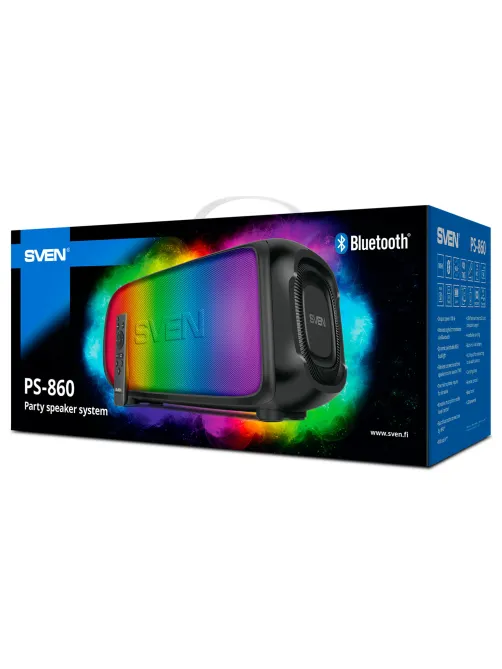 Колонка портативная SVEN PS-860, 100 Вт, TWS, Bluetooth, FM, USB, microSD, черный, SV-022518