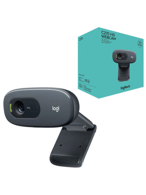 Веб-камера LOGITECH C270, 1/3 Мп, микрофон, USB 2.0, регулируемый крепеж, черная