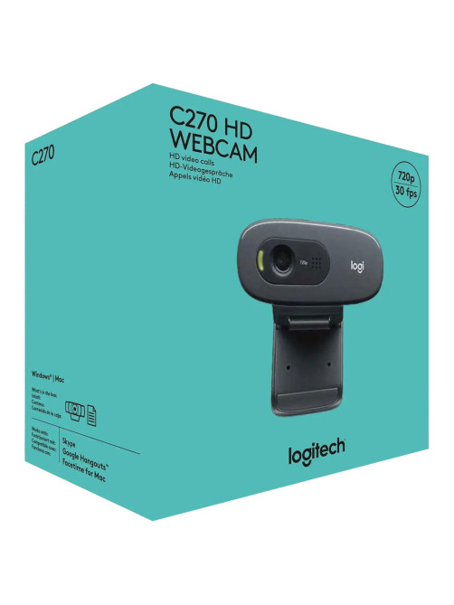 Веб-камера LOGITECH C270, 1/3 Мп, микрофон, USB 2.0, регулируемый крепеж, черная