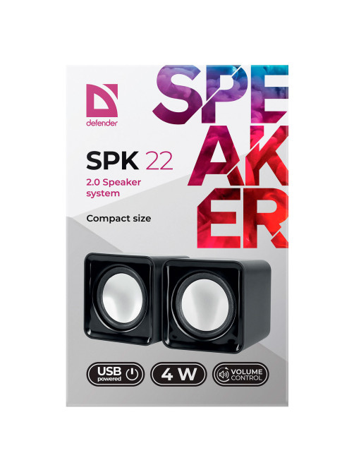 Колонки компьютерные DEFENDER SPK 22, 2.0, 2х2, 5Вт, пластик, черный, 65503