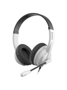 Наушники с микрофоном (гарнитура) A4TECH HU-10, проводные, 2 м, USB, черные с белым, 1611415