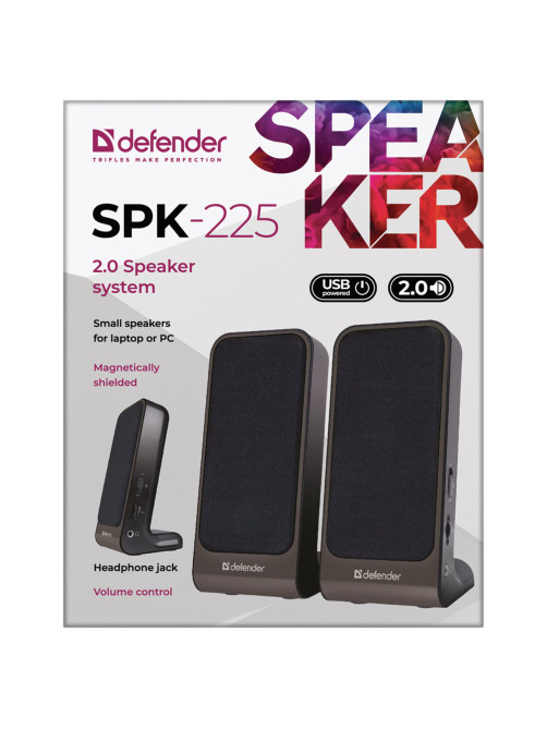 Колонки компьютерные DEFENDER SPK-225, 2.0, 4 Вт, пластик, черные, 65220