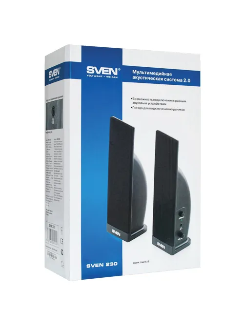 Колонки компьютерные SVEN 230, 2.0, 2х2 Вт, пластик, черные, SV-0110230BK