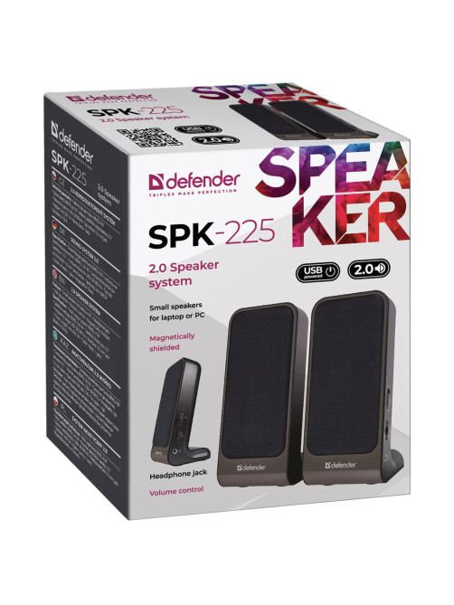 Колонки компьютерные DEFENDER SPK-225, 2.0, 4 Вт, пластик, черные, 65220