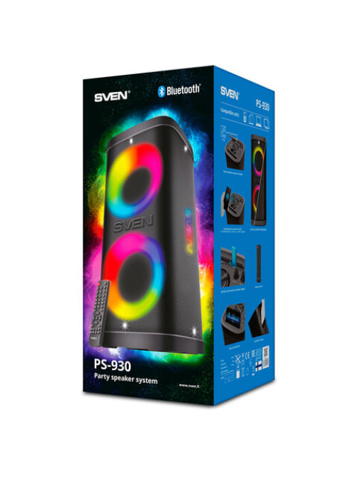 Колонка портативная SVEN PS-930, 150 Вт, TWS, Bluetooth, FM, USB, microSD, LED-дисплей, черный, SV-022402