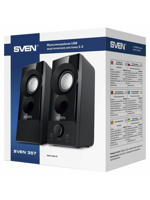 Колонки компьютерные SVEN 357, 2.0, 6 Вт, питание USB, черные, SV-018191