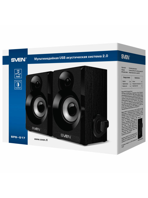 Колонки компьютерные SVEN SPS-517, 2.0, 6 Вт, питание USB, черные, SV-016180