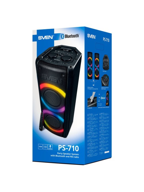 Колонка портативная SVEN PS-710, 100 Вт, TWS, Bluetooth, FM, USB, microSD, LED-дисплей, черный, SV-021696