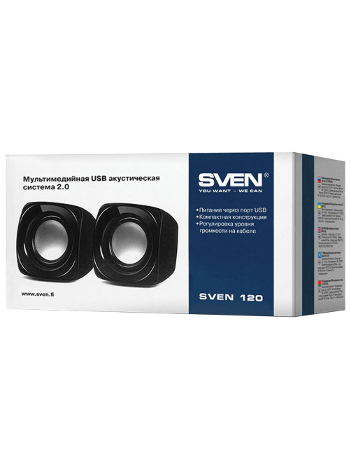 Колонки компьютерные SVEN 120, 2.0, 2х2,5 Вт, пластик, черные, SV-013493