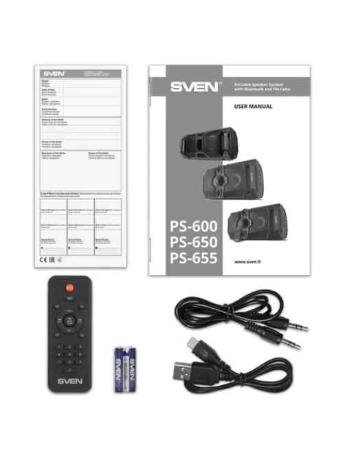 Колонка портативная SVEN PS-655, 50 Вт, TWS, Bluetooth, FM, USB, microSD, LED-дисплей, пульт, черная, SV-020163
