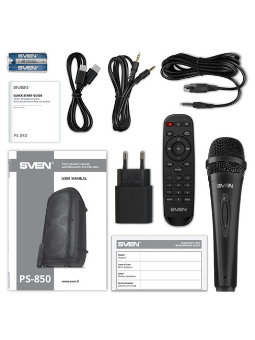 Колонка портативная SVEN PS-850, 100 Вт, TWS, Bluetooth, FM, USB, microSD, LED-дисплей, черная, SV-022679