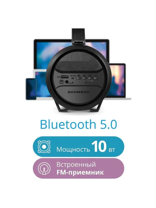 Колонка портативная DEFENDER G24, 1.0, 10 Вт, Bluetooth, FM-тюнер, microSD, чёрная, 65124