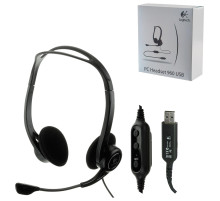 Наушники с микрофоном (гарнитура) LOGITECH PC 960, проводная, компьютерная, 2,4 м, стерео, USB, черная