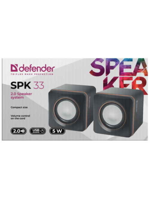 Колонки компьютерные DEFENDER SPK-33, 2.0, 5 Вт, 3,5 мм джек, пластик, черные, 65633