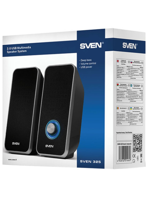 Колонки компьютерные SVEN 325, 2.0, 2х3 Вт, пластик, черные, SV-014643