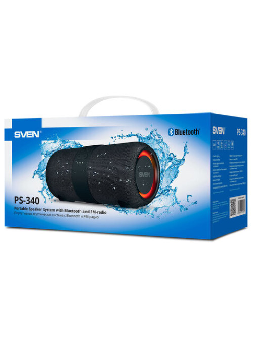 Колонка портативная SVEN PS-340, 24 Вт, TWS, Bluetooth, FM, USB, черный, SV-021283