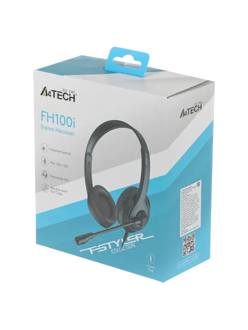 Наушники с микрофоном (гарнитура) A4TECH Fstyler FH100i, проводные, 1,8 м, USB, черные, 1774499