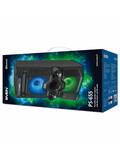 Колонка портативная SVEN PS-655, 50 Вт, TWS, Bluetooth, FM, USB, microSD, LED-дисплей, пульт, черная, SV-020163