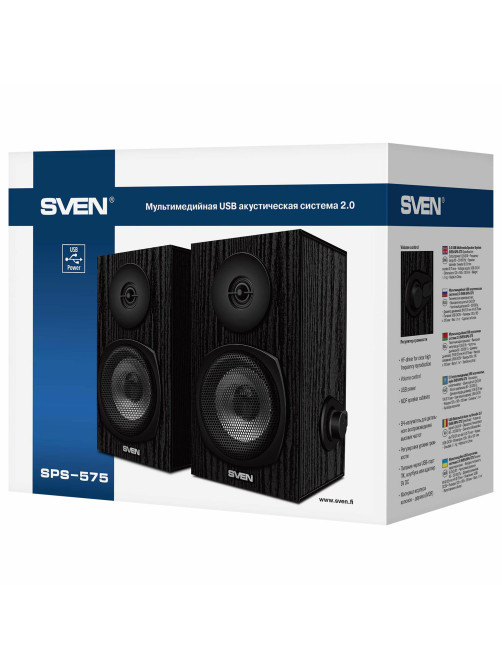 Колонки компьютерные SVEN SPS-575, 2.0, 6 Вт, питание USB, черные, SV-016166