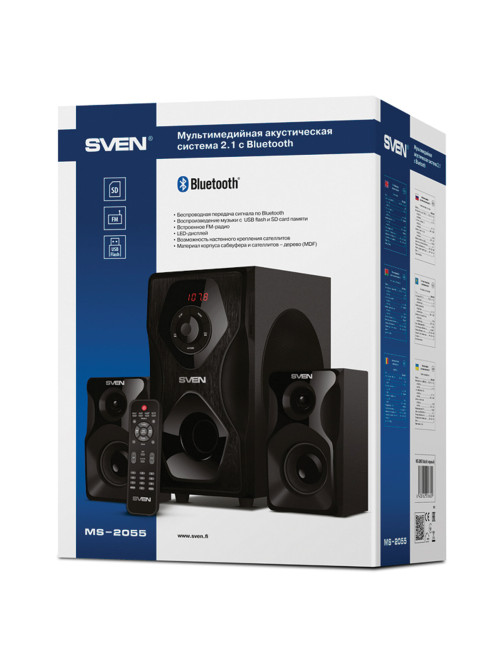Колонки SVEN MS-2055 2.1, 55 Вт, Bluetooth, дерево, черные