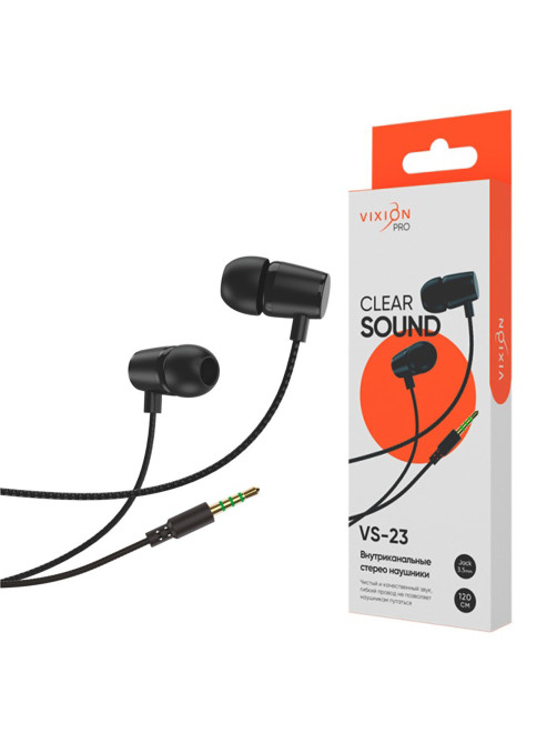 Наушники VIXION PRO VS-23, проводные, 1,2 м, вкладыши, черный, 06326, БП-00001011