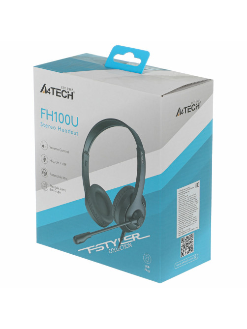 Наушники с микрофоном (гарнитура) A4TECH Fstyler FH100U, проводные, 2 м, USB, черные, 1774509