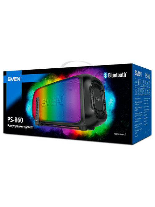 Колонка портативная SVEN PS-860, 100 Вт, TWS, Bluetooth, FM, USB, microSD, черный, SV-022518