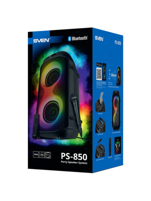 Колонка портативная SVEN PS-850, 100 Вт, TWS, Bluetooth, FM, USB, microSD, LED-дисплей, черная, SV-022679