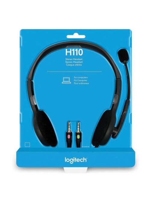 Наушники с микрофоном (гарнитура) LOGITECH H110, проводная, компьютерная, 1,83 м, стерео, 2 x mini jack 3,5 мм, черная