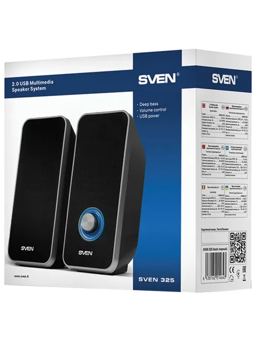 Колонки компьютерные SVEN 325, 2.0, 2х3 Вт, пластик, черные, SV-014643